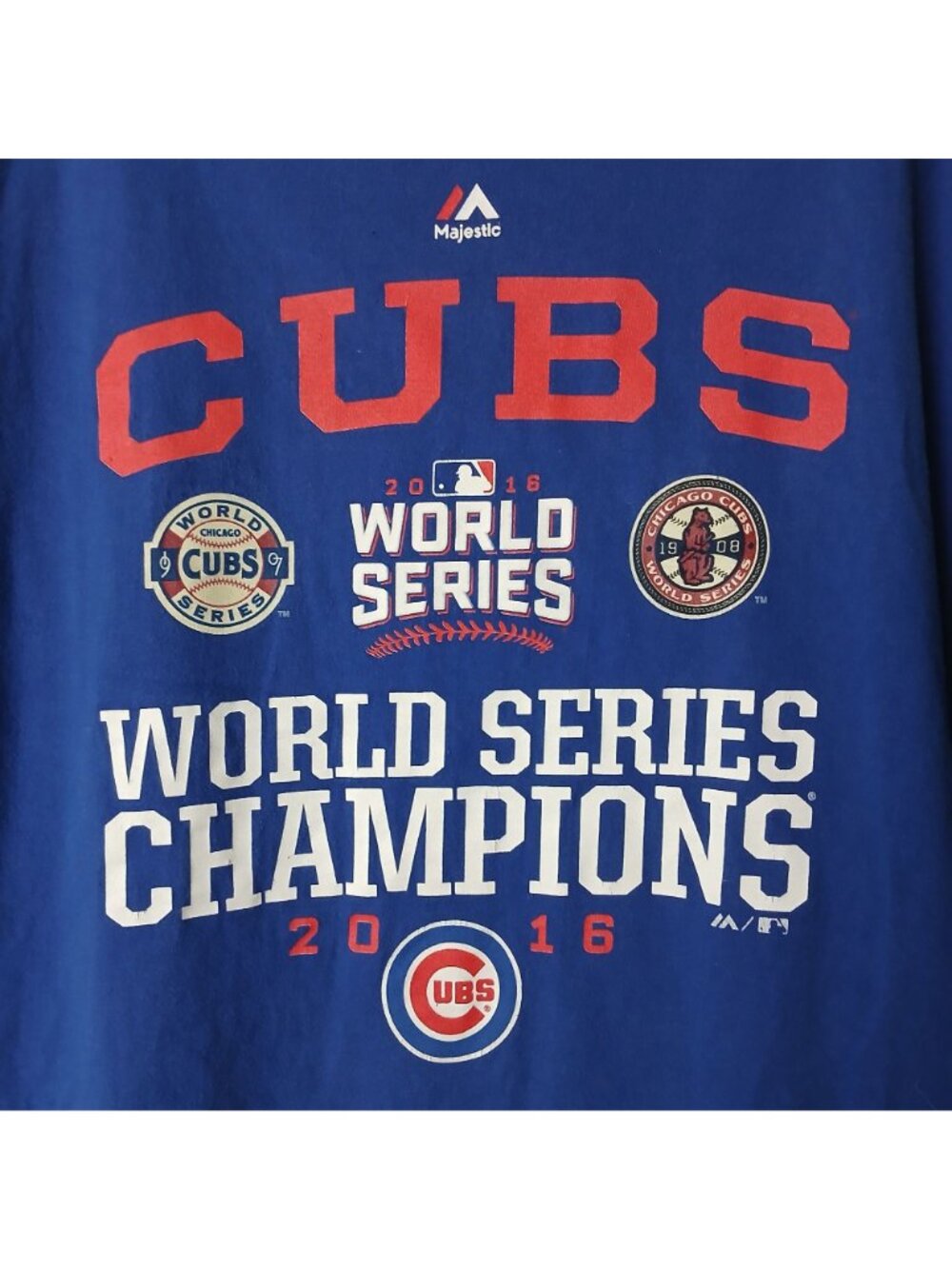 Chicago Cubs 2016 World Series Champions Blue XL Tall Majestic TShirt Cotton #I5 - Picture 2 of 6
